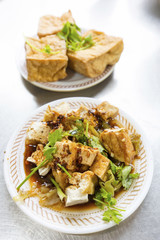 fried bean curd and Meat Dumplings in Spicy Sauce