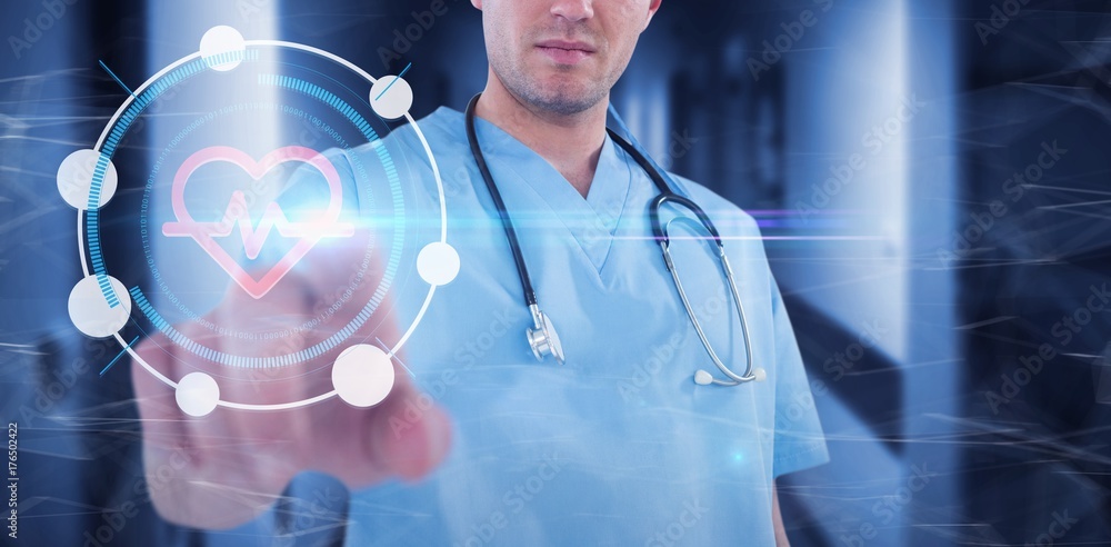 Poster composite image of surgeon pretending to be using futuristic