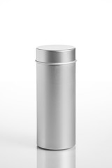 empty aluminum jars cosmetic, lotion packaging on a white background