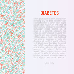 Fototapeta premium Diabetes concept with thin line icons of symptoms and prevention care. Vector illustration for background of medical survey or report, for banner, web page, print media.