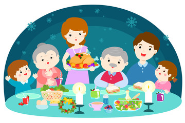 Happy family having a Christmas dinner vector.