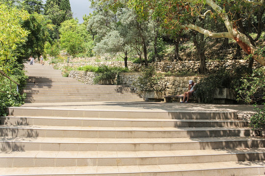 Stairs in the terrace park.