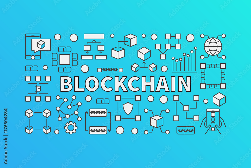 Poster creative banner made with block-chain line icons