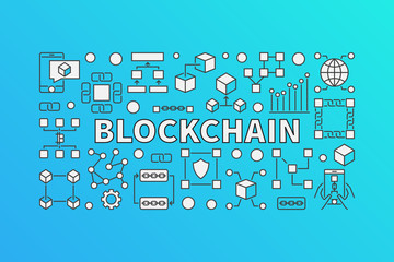 Creative banner made with block-chain line icons