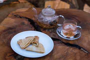 Pancakes with tea