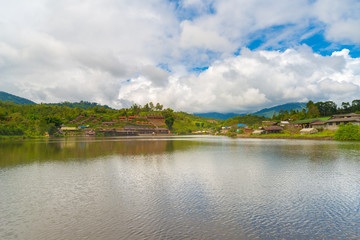 Fototapeta na wymiar Beautiful landscape of Ban Rak Thai Village, Ancient Chinese settlement in Mae Hong Son, Northern Thailand. The village was established, and is still populated by Chinese Kuomintang refugees