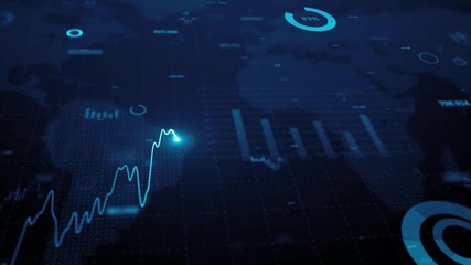 3d render. Statistic graph of stock market data and financial analysis. Stock market graph. Financial statistical analysis on blue background with growing charts. Big data on LED panel. - Powered by Adobe