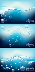 Three underwater backgrounds with bubbles.