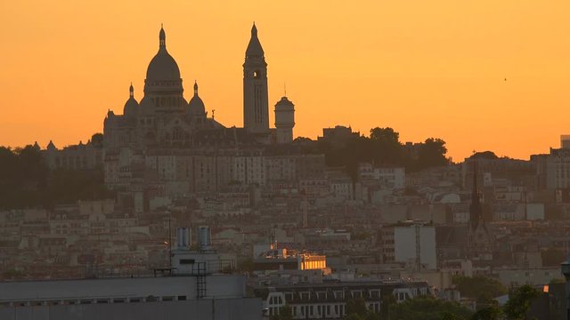 Sacred Heart Sacre Coeur Church in Montmartre at sunset, Paris, france