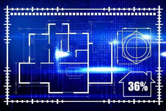 Composite image of digital image of house blueprint
