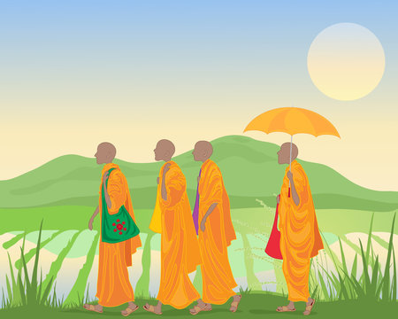 monks and landscape