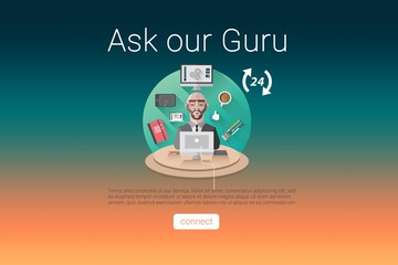 Composite image of ask our guru text with icons