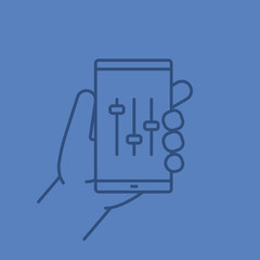 Hand holding smartphone linear icon