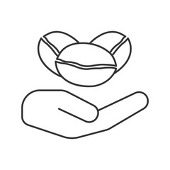 Open hand with coffee beans linear icon