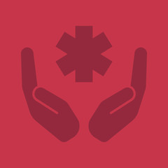 Obraz premium Open palms with star of life glyph color icon