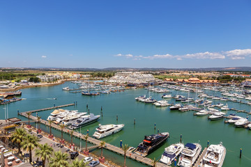 Fototapeta na wymiar Aerial. View from the sky of marina and yacht Vilamoura. Faro.