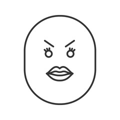 Angry smile with female lips linear icon