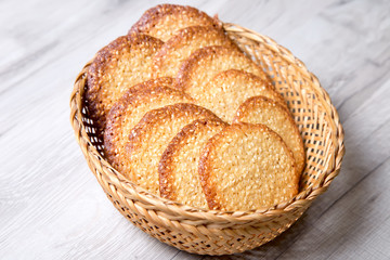 Sesame cookie. Homemade baking. Close-up. Selective focus.