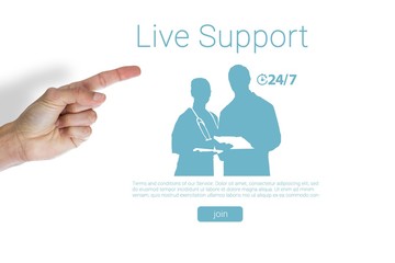 Composite image of cropped hand of man pointing