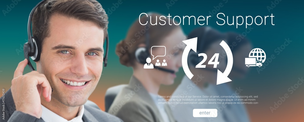 Aufkleber composite image of business people with headsets using computers