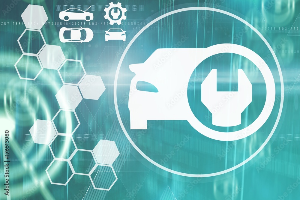 Poster composite image of vector image of car and tools