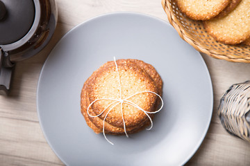 Sesame cookie. Homemade baking. Close-up. Selective focus.