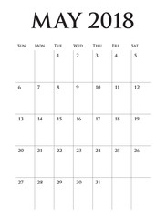 May 2018 calendar planner vector illustration