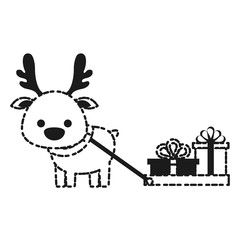 christmas deer and gift boxes icon over white background vector illustration