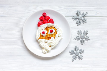 kids menu Christmas breakfast waffles top view