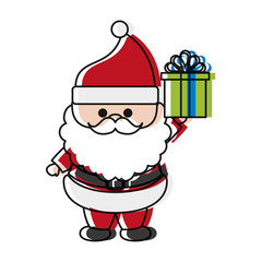 cartoon santa claus and gift box icon over white background colorful design vector illustration