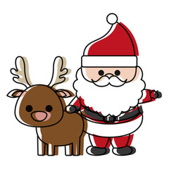 cartoon santa claus and christmas deer icon over white background colorful design vector illustration