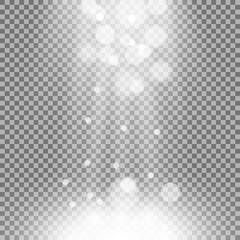 Vector spotlight. Light effect with sparks, particles of light on transparent background, white color
