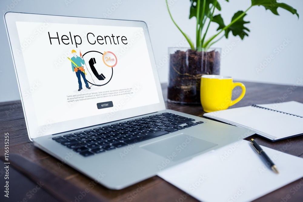 Poster composite image of help centre text with icons