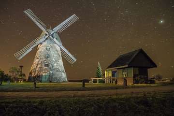 Mills in night, city Araisi, Latvia. Stars and night. 2012