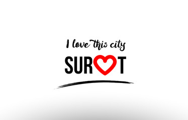 surat city name love heart visit tourism logo icon design