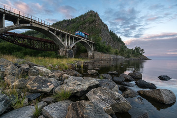 View of the bridge over the river Shabartui, Circum-Baikal railway