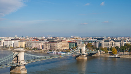 Fototapeta premium View of Szechenyi Chain Bridge, the first permanent bridge across the Danube, Budapest, Hungary