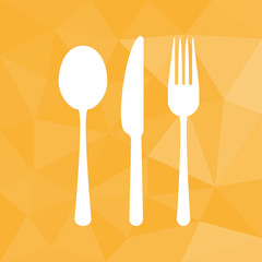 Restaurant - Gabel Messer Löffel - Icon mit geometrischem Hintergrund gelb