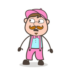 Fearful Cartoon Plumber Boy Face Expression Vector