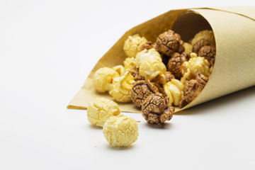 Chocolate popcorn in paper cup