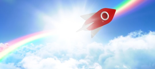 Composite image of white and red spaceship toy