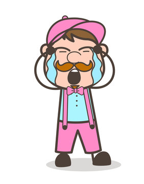 Cartoon Worker Crying Loudly Face Vector