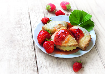 Biscuits with strawberry jam. Festive treat.