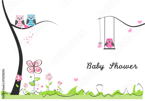 Baby Shower Greeting Card Baby Girl Baby Boy Baby Owl Owl Family