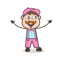 Cheerful Cartoon Seller with Open Hands Vector