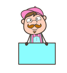 Cartoon Adult Seller Man with Advertisement Board Vector