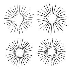 Set of sun rays, fireworks, linear drawing vector illustrator. Isolated on white background