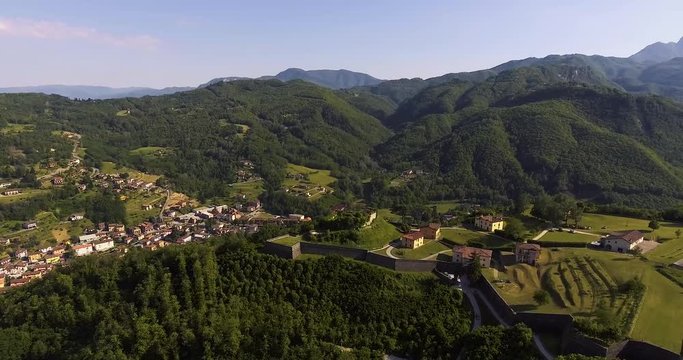 Aerial footage, a Montalfonso fortress in Tuscany, Italy, 4K