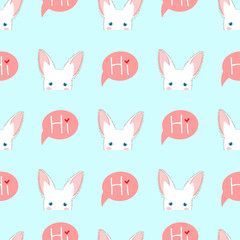 White Rabbit Sneaking on Blue Background
