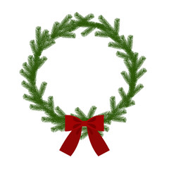 Christmas wreath with ribbon, vector
